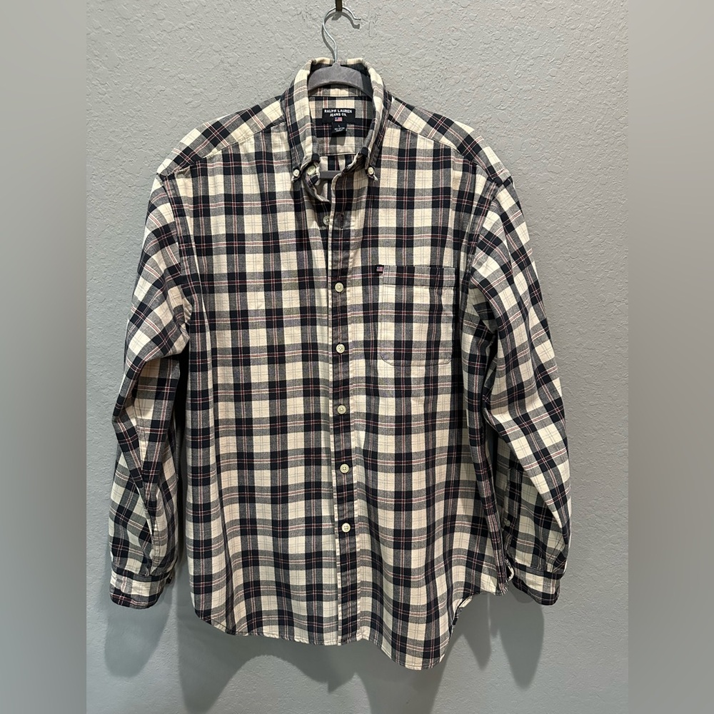 Ralph Lauren Jeans Co. Plaid Heavy Cotton Button Down Shirt Men’s Sz L EUC
